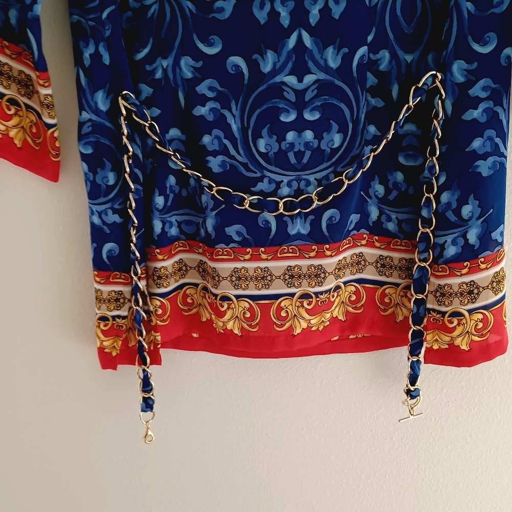 CACHE Blue & Red Blouse with Chains, size S - Picture 11 of 16